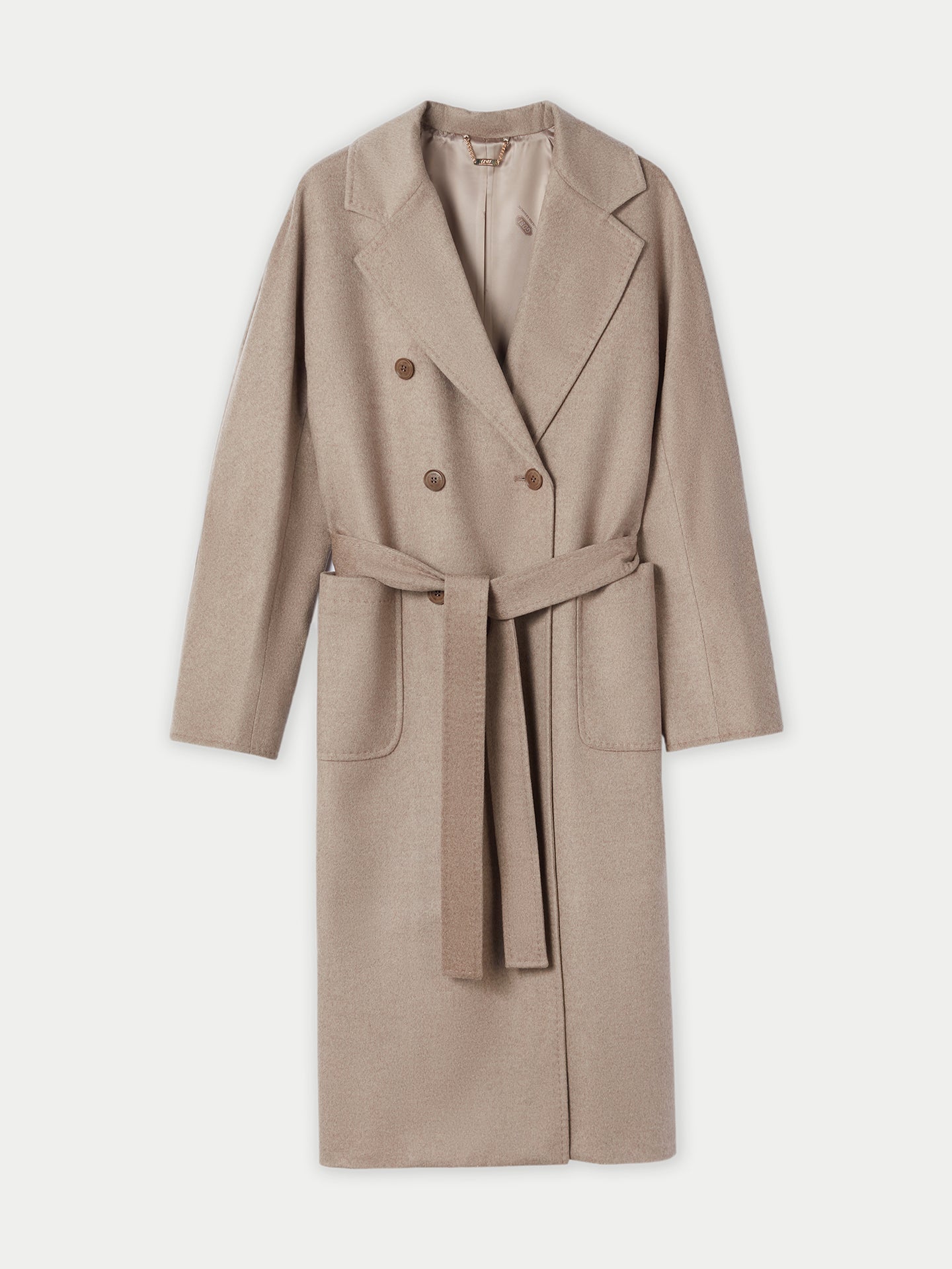 Women's Organic Colour Cashmere Double Breasted Long Coat Taupe - Gobi Cashmere