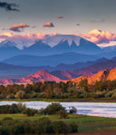 Mongolian mountain landscape at sunset with river and shrubs, home of cashmere production transparency