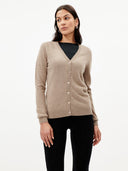 Women’s V-Neck Button Cashmere Cardigan Taupe | GOBI UK #color_taupe