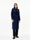 Women's Cashmere Peak Lapel Long Coat Navy - Gobi Cashmere #color_navy-blue