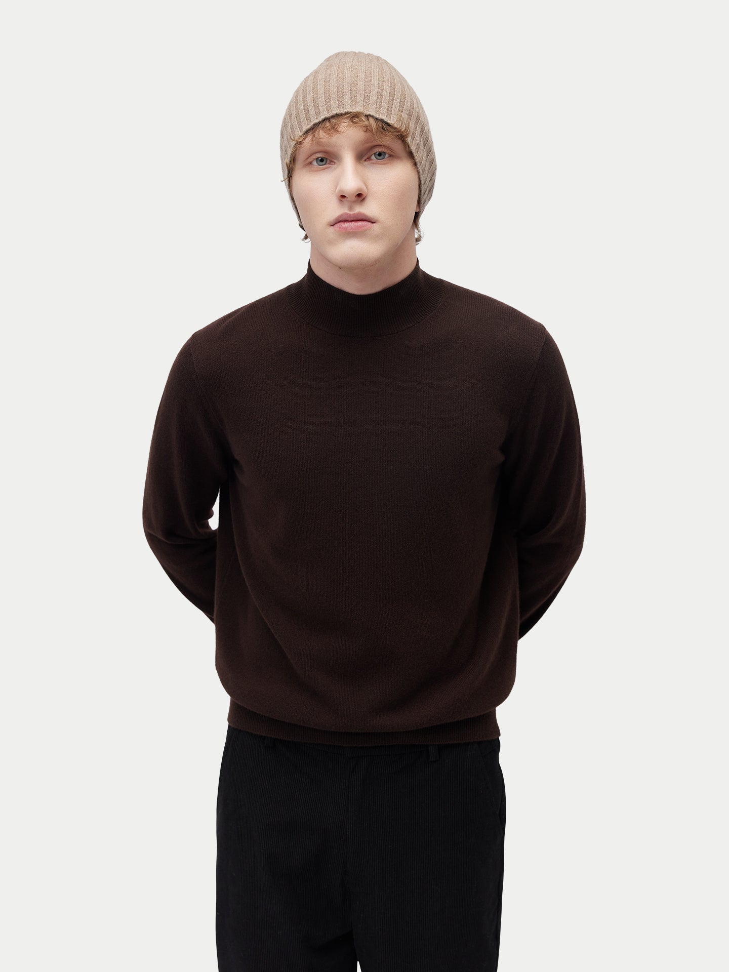 Unisex Organic Cashmere Rib Knit Hat Taupe - Gobi Cashmere