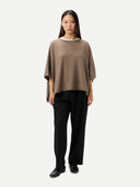 Women's Cashmere Timeless Knitted Poncho Taupe - Gobi Cashmere