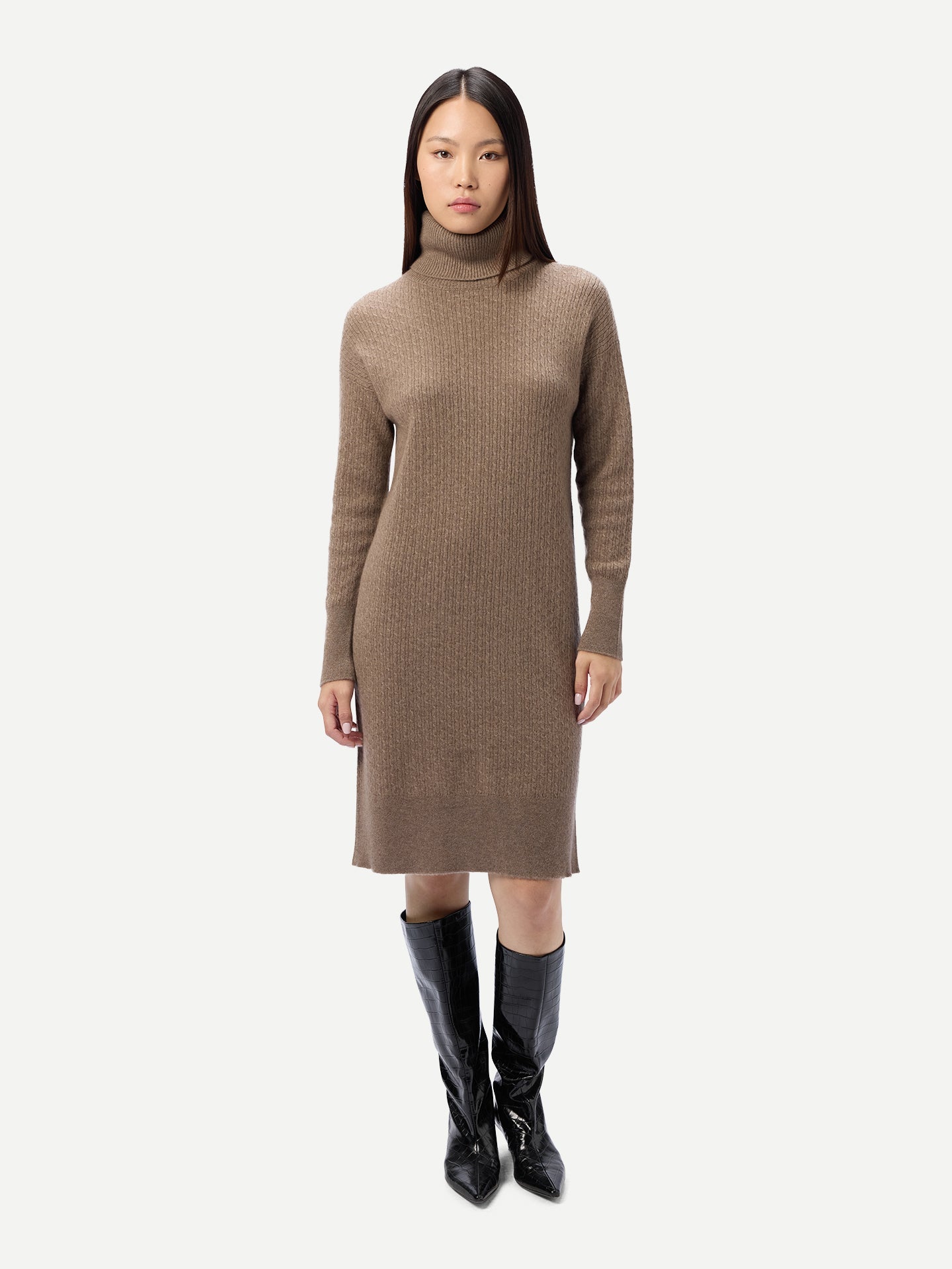 Organic Colour Seamless Turtleneck Cashmere Dress