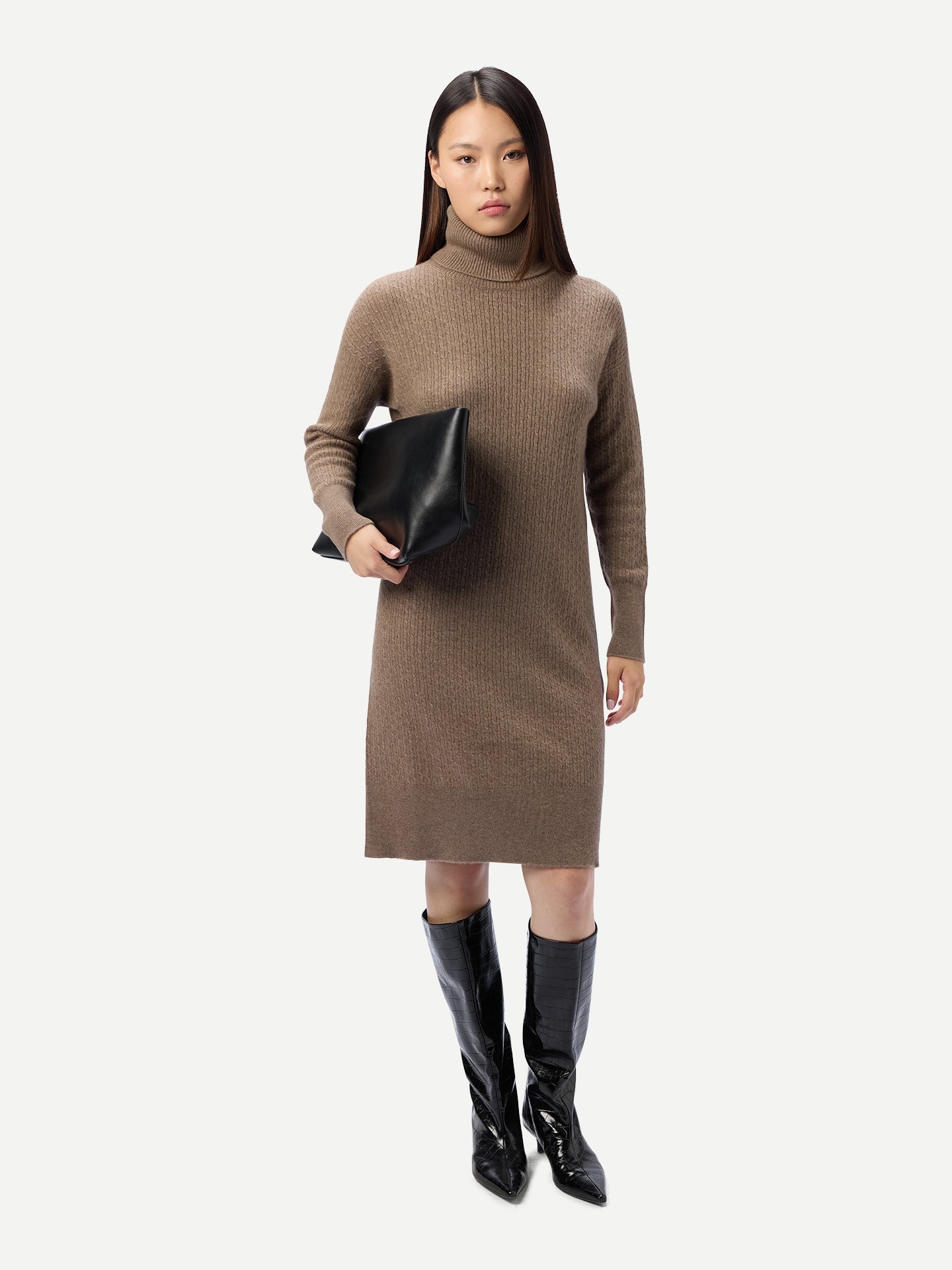 Organic Colour Seamless Turtleneck Cashmere Dress