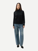 Women's Fold-Over Turtleneck Cashmere Jumper | GOBI UK #color_black