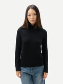 Women's Fold-Over Turtleneck Cashmere Jumper | GOBI UK #color_black