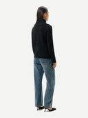Women's Fold-Over Turtleneck Cashmere Jumper | GOBI UK #color_black