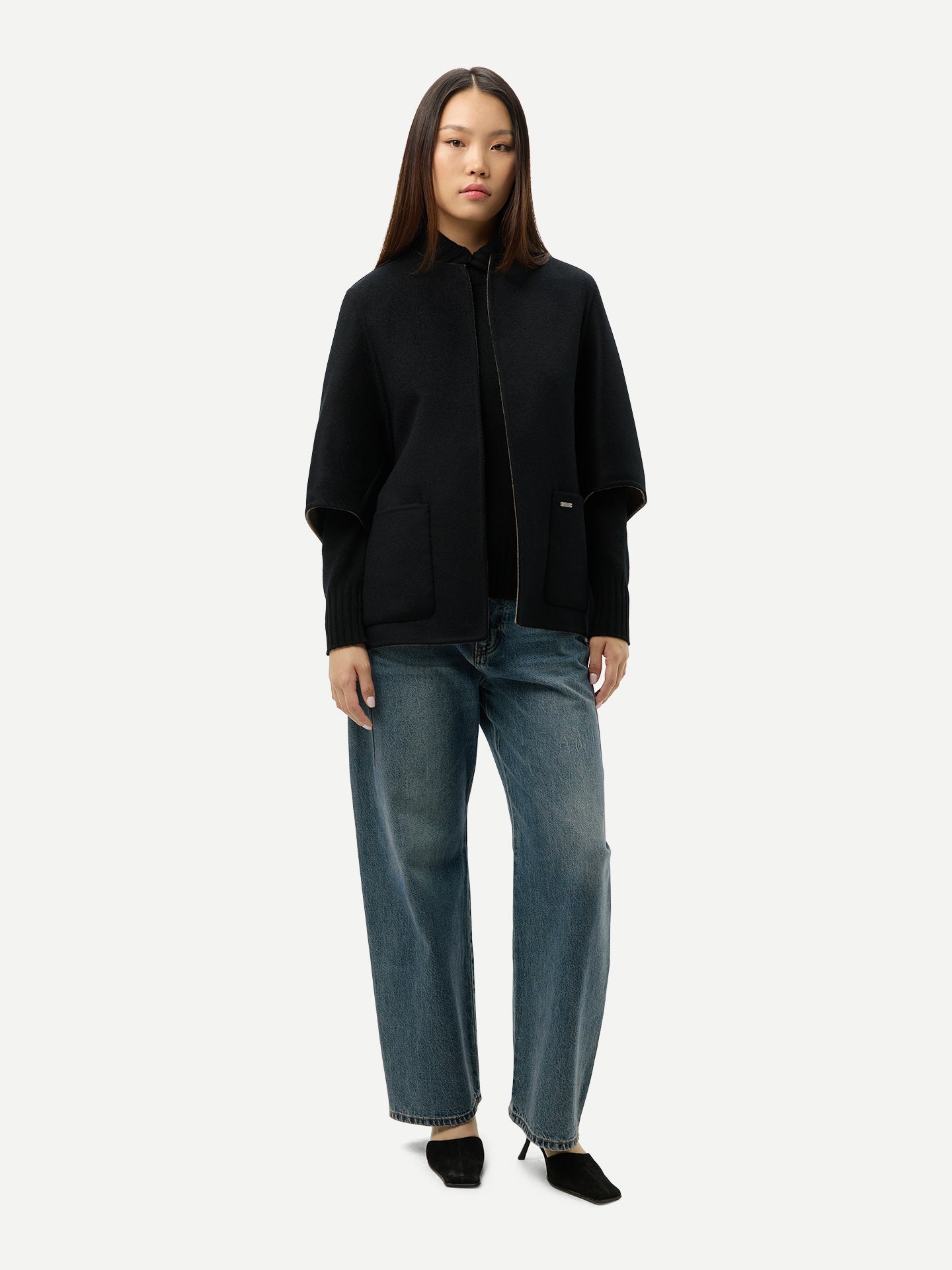 Patch Pocket Cashmere Poncho Jacket