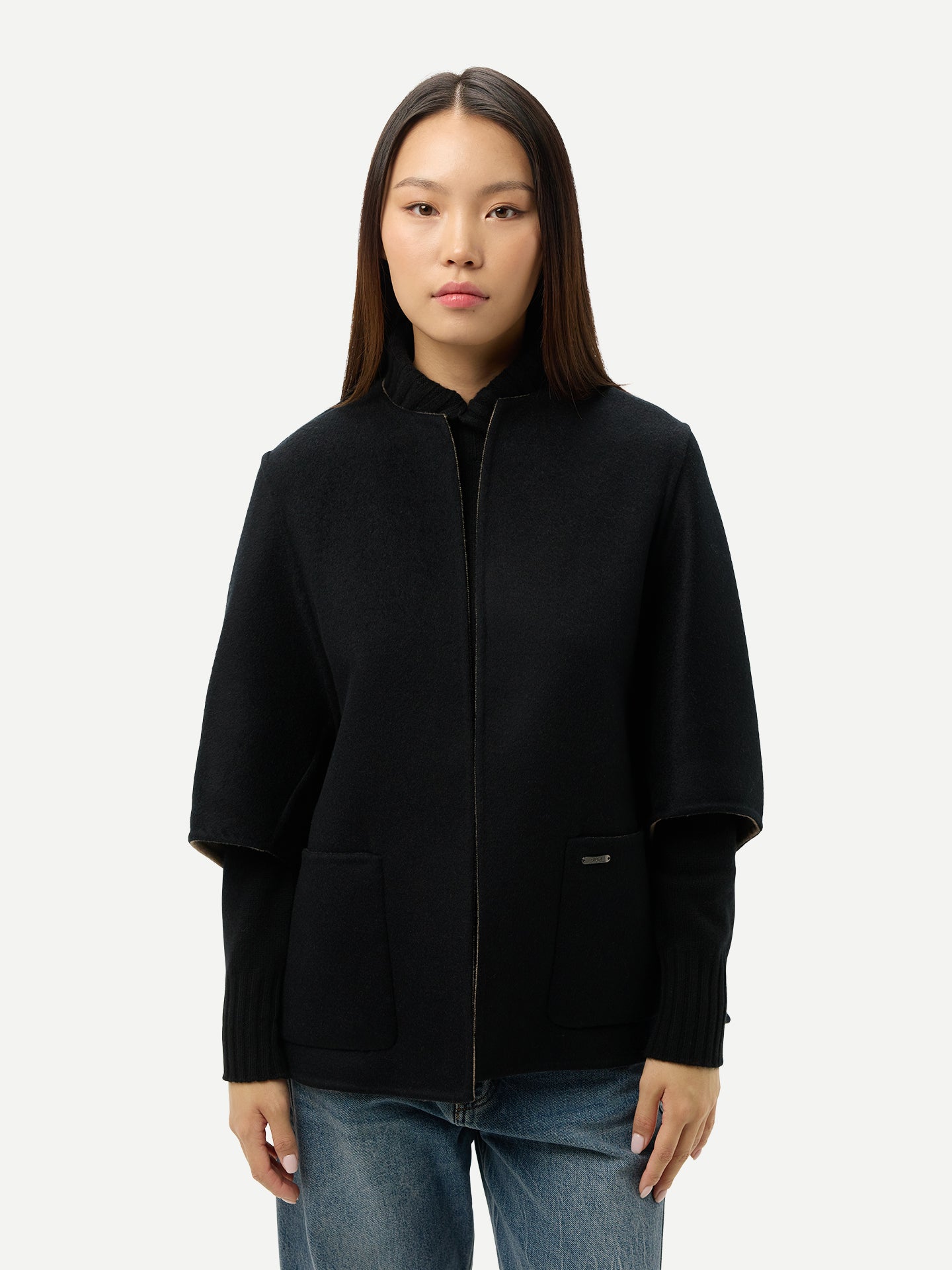 Patch Pocket Cashmere Poncho Jacket