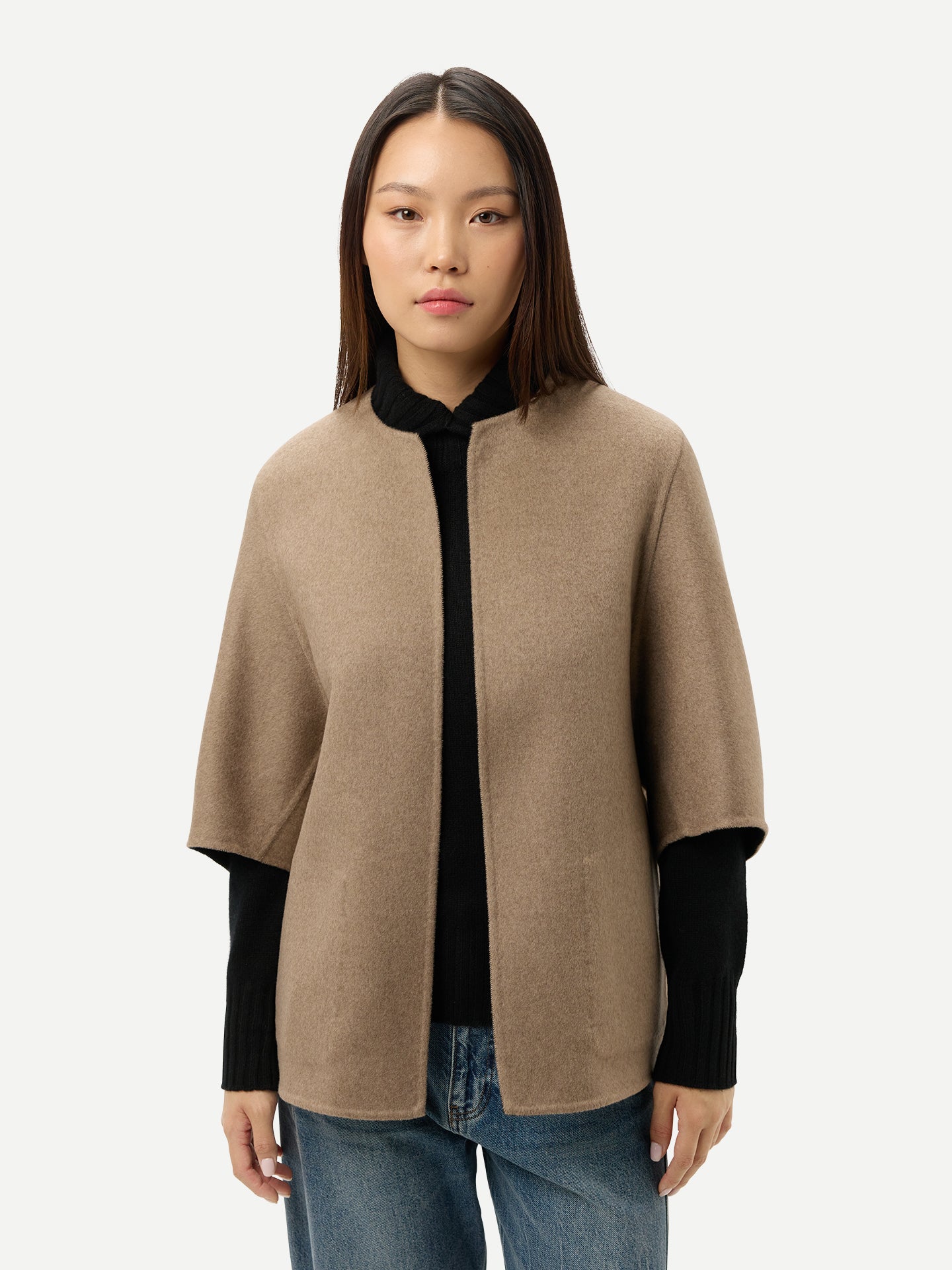 Patch Pocket Cashmere Poncho Jacket