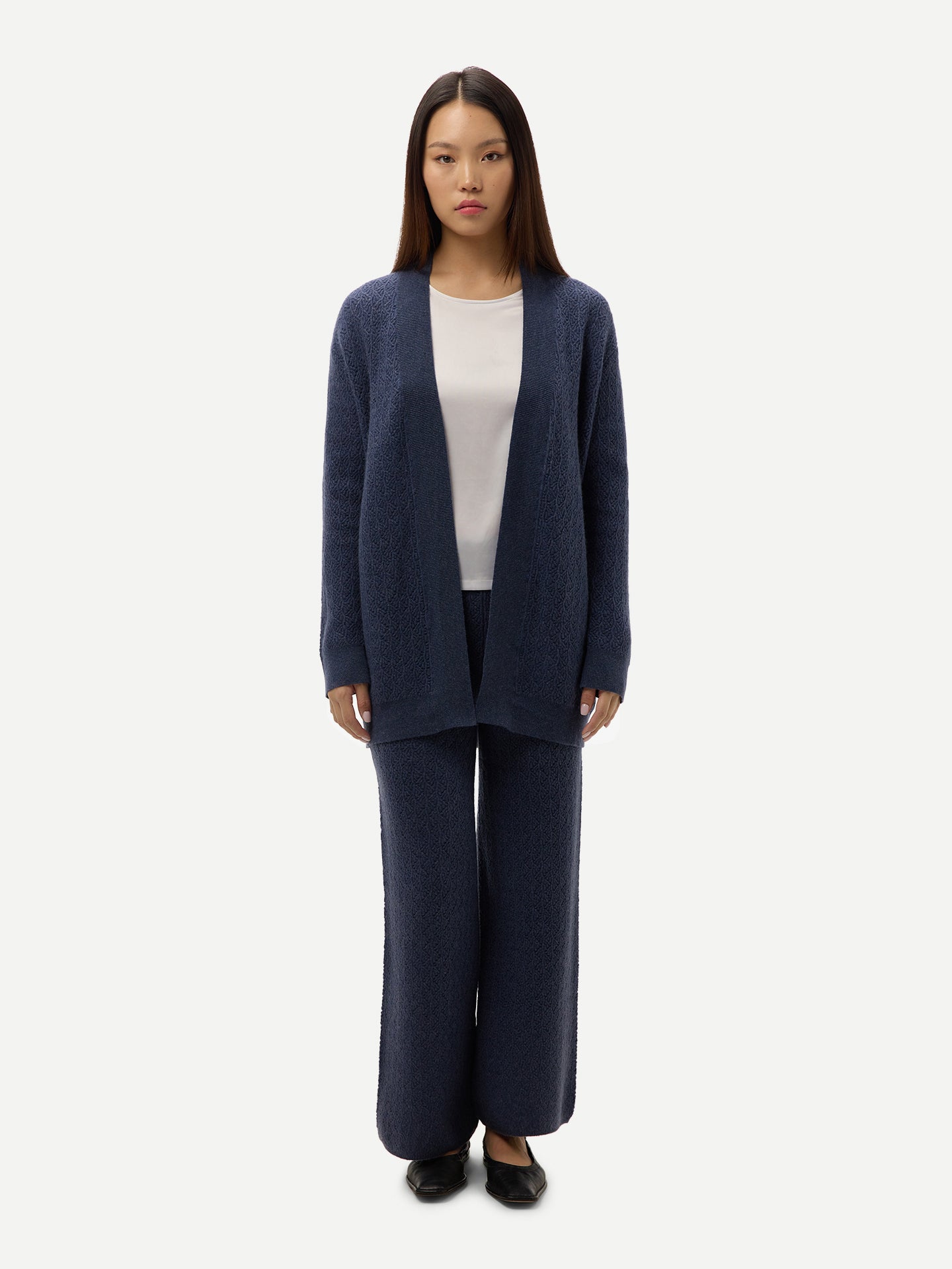 Ajour Knit Open-Front Cashmere Cardigan
