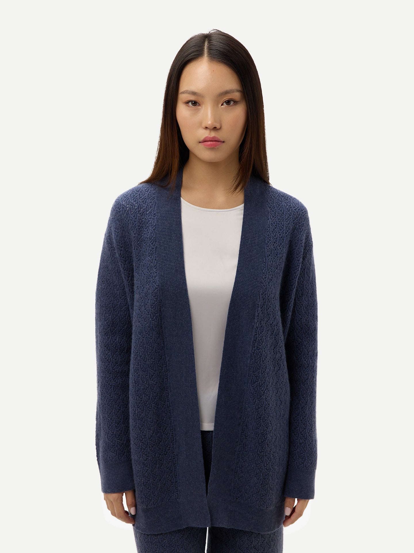 Ajour Knit Open-Front Cashmere Cardigan