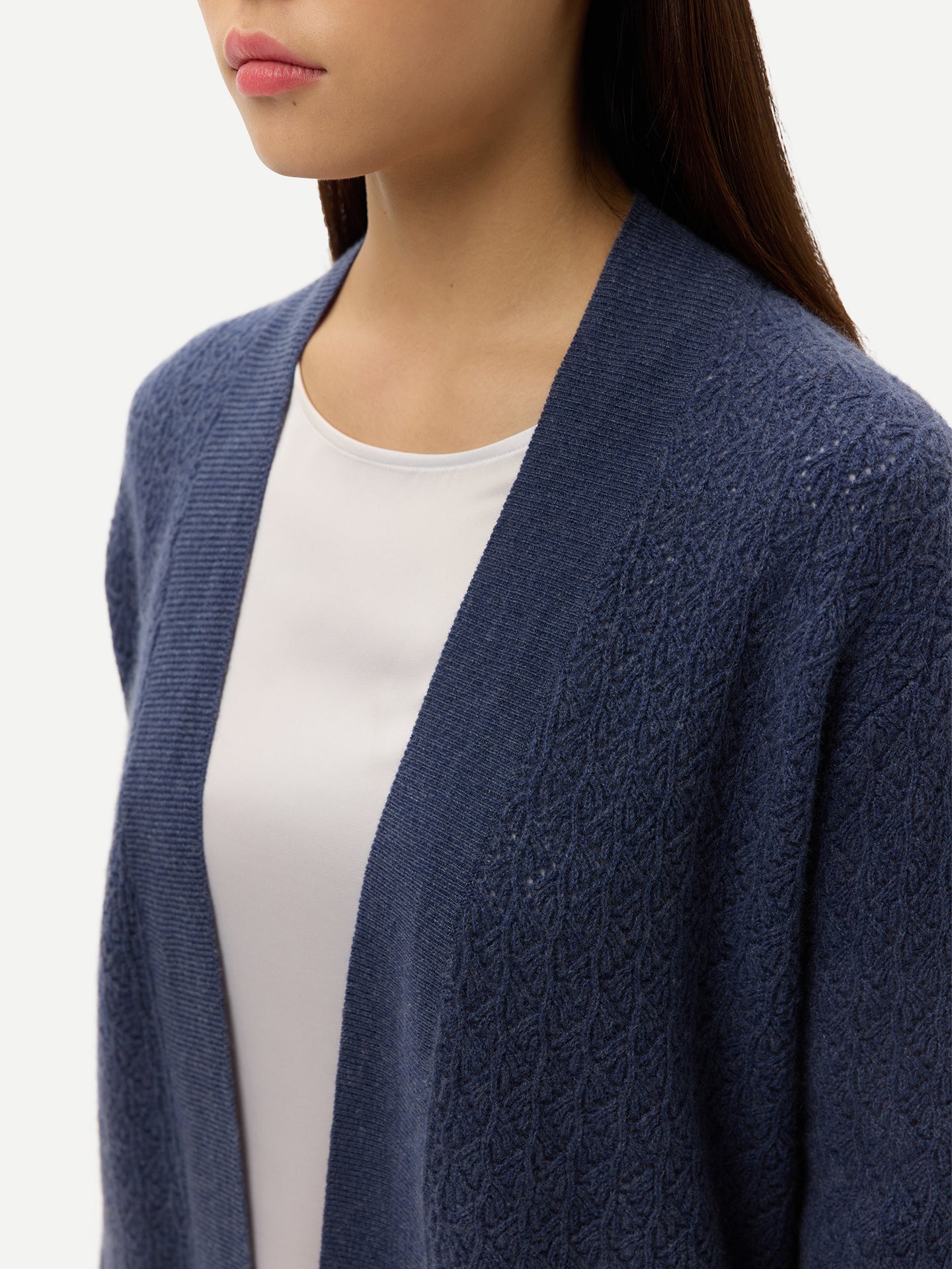 Ajour Knit Open-Front Cashmere Cardigan