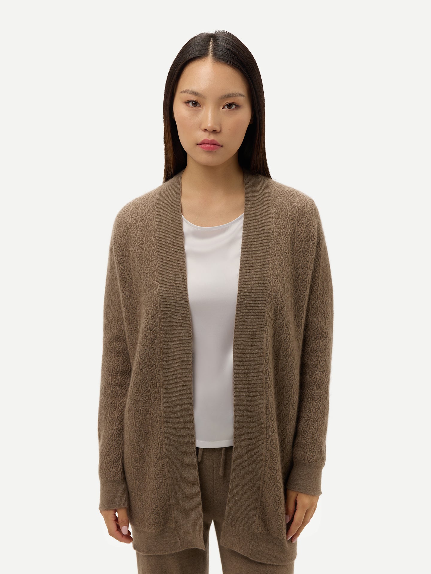 Organic Colour Ajour Knit Open-Front Cashmere Cardigan