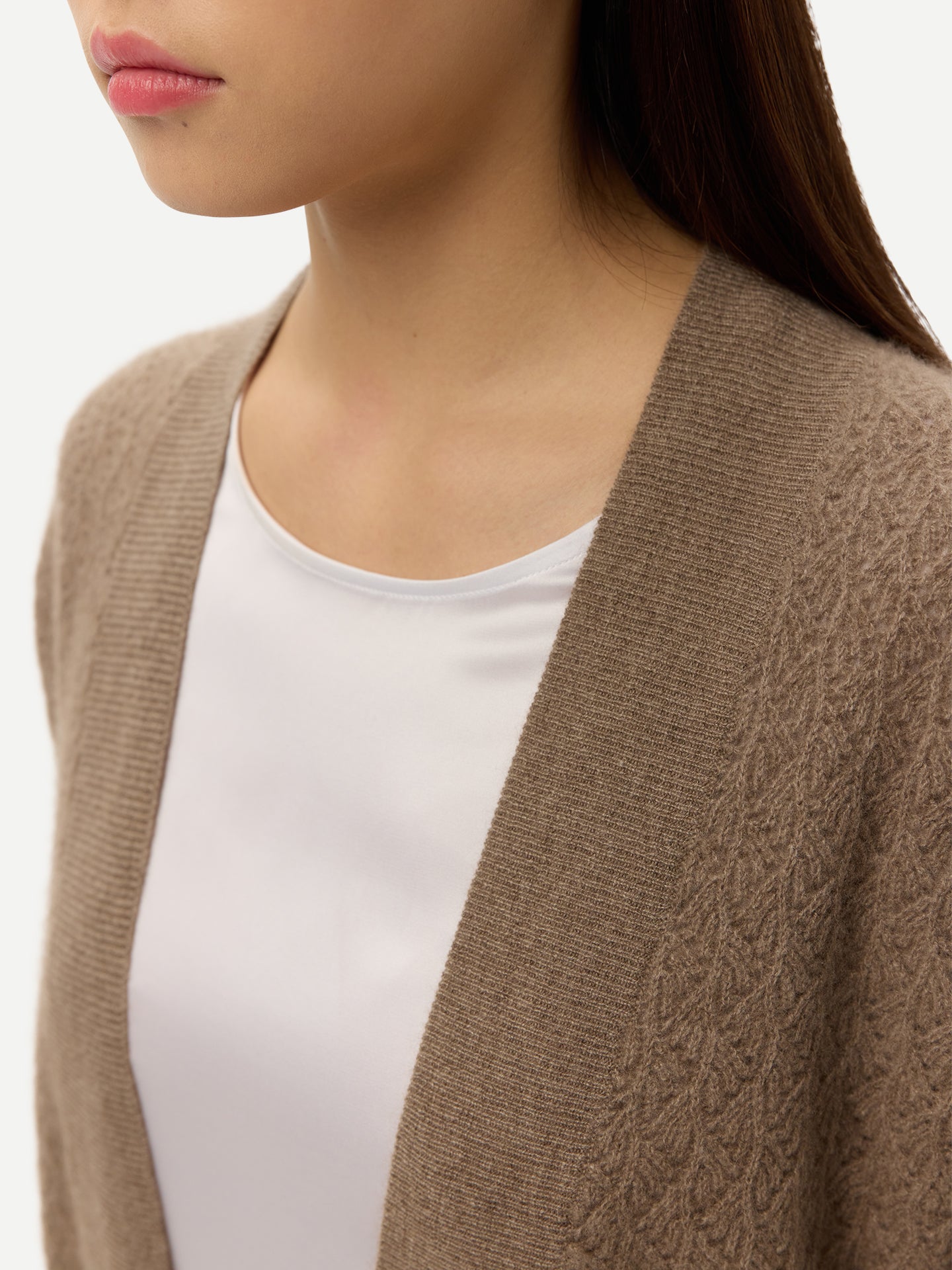 Organic Colour Ajour Knit Open-Front Cashmere Cardigan