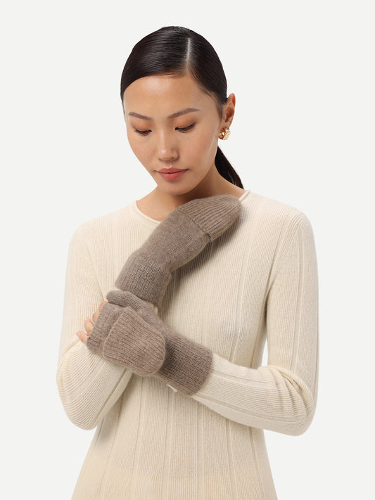 Organic Cashmere Fingerless Gloves with Flap