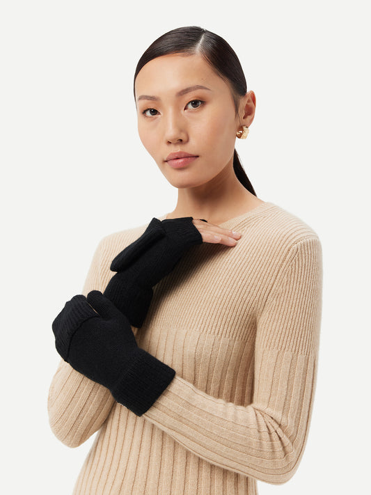 Cashmere Fingerless Gloves with Flap