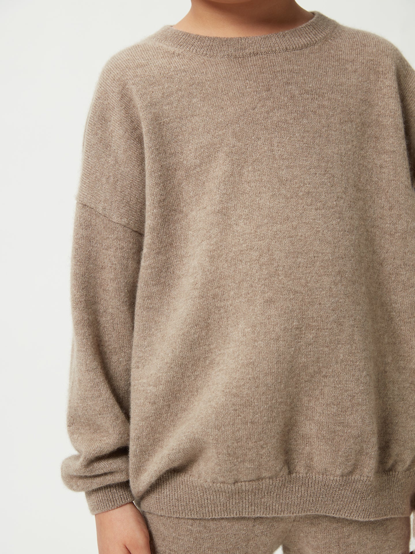 Kids Cashmere Crew Neck Sweater Taupe - Gobi Cashmere