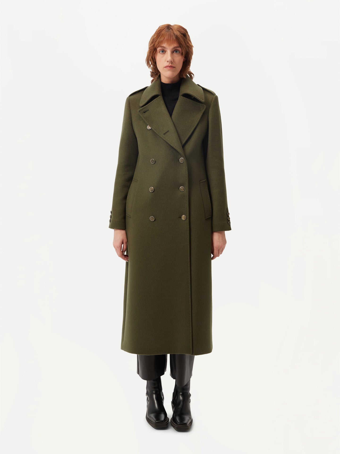 Women's Double-Breasted Cashmere Coat Green - GOBI Country-Chic Collection