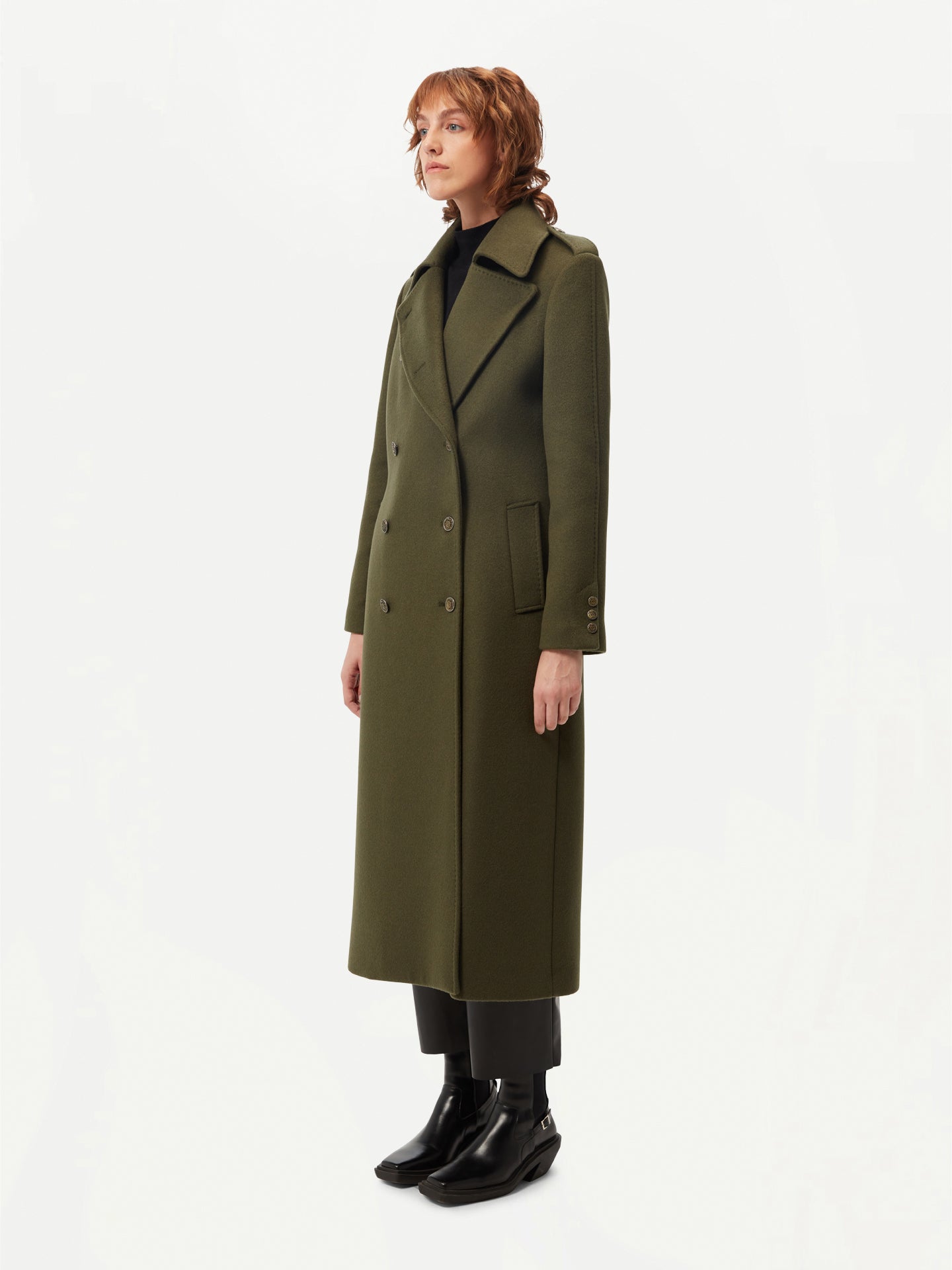 Double-Breasted Cashmere Coat Green - GOBI Country-Chic Collection