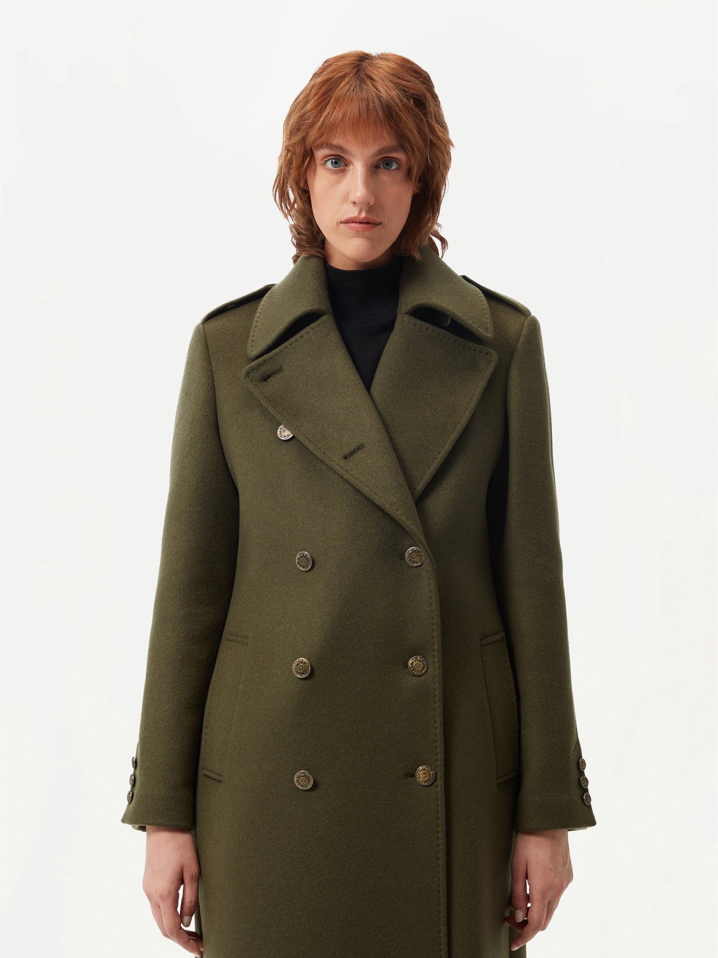 Double-Breasted Cashmere Coat Green - GOBI Country-Chic Collection