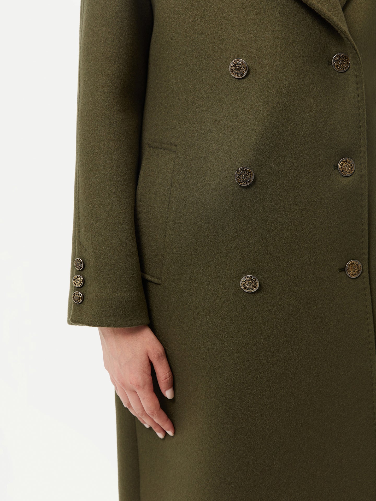 Double-Breasted Cashmere Coat Green - GOBI Country-Chic Collection