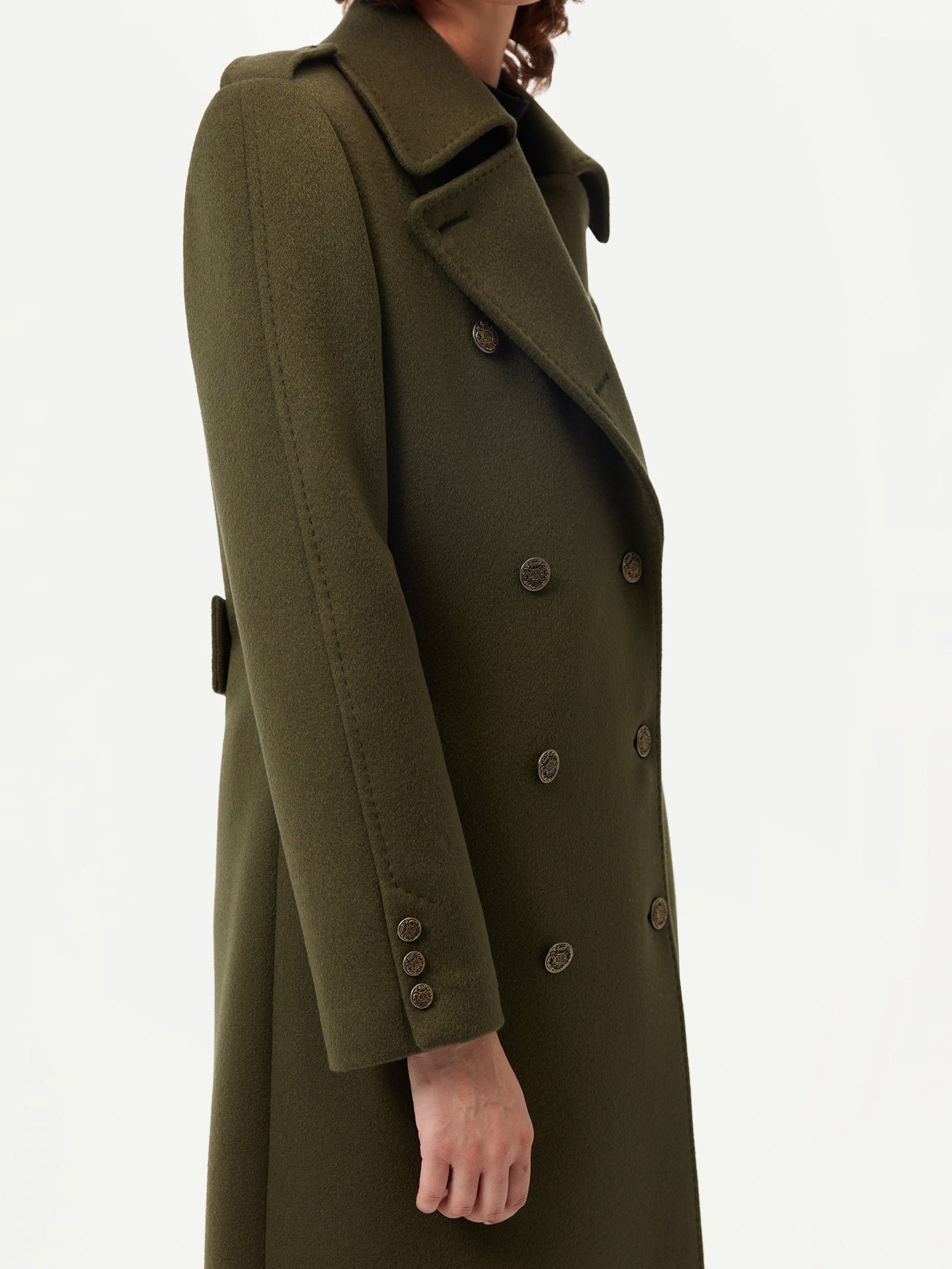 Double-Breasted Cashmere Coat Green - GOBI Country-Chic Collection