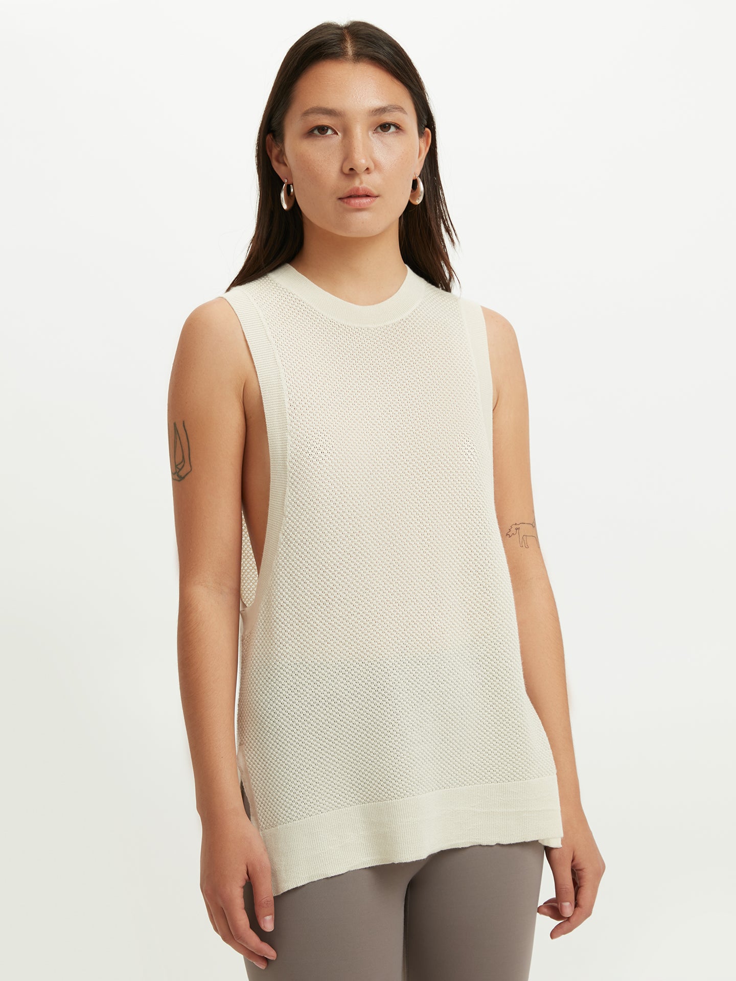 Women's Silk Cashmere Ajour Knitted Top Marshmallow - Gobi Cashmere