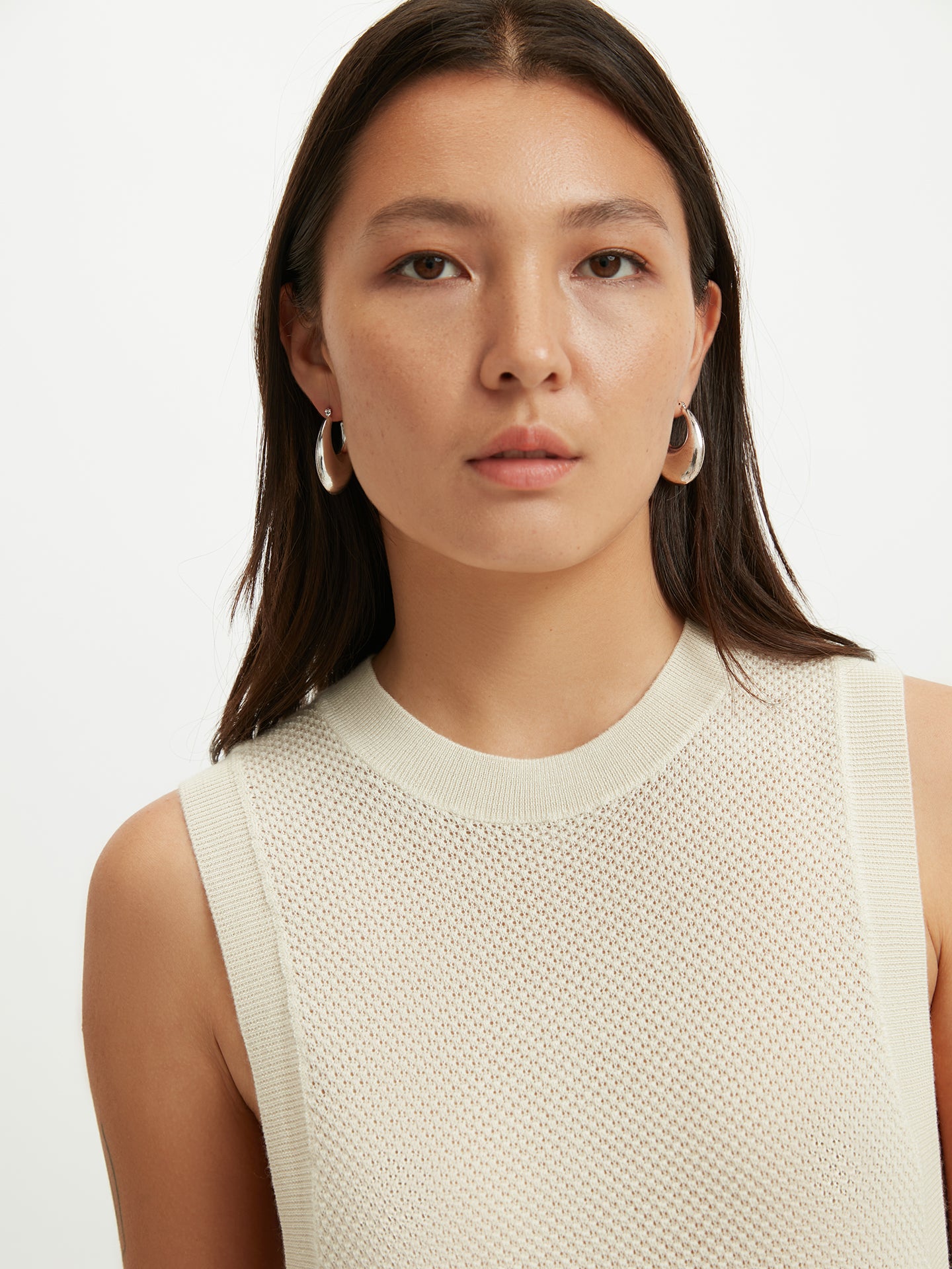 Women's Silk Cashmere Ajour Knitted Top Marshmallow - Gobi Cashmere