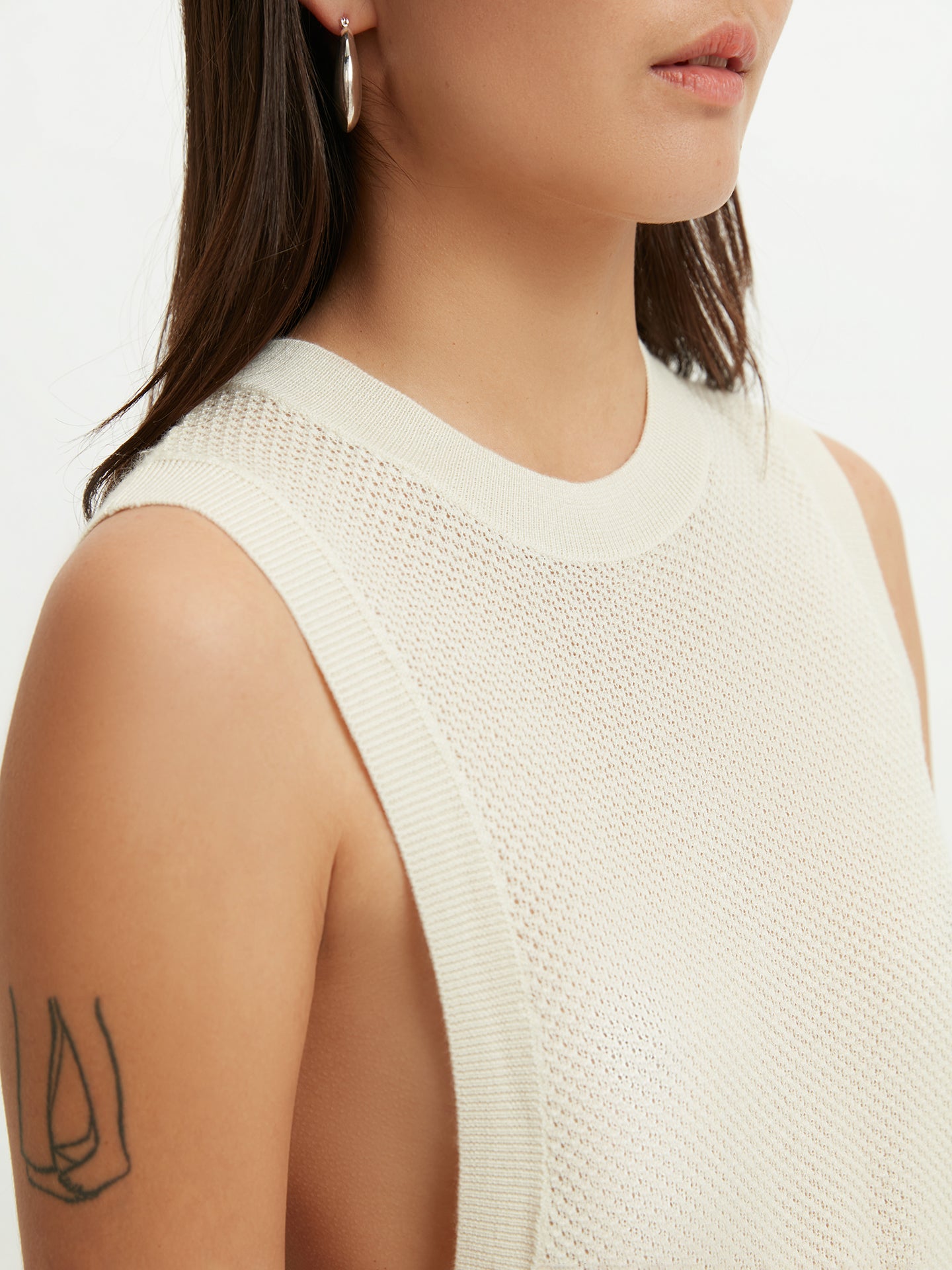 Women's Silk Cashmere Ajour Knitted Top Marshmallow - Gobi Cashmere