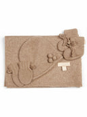 Knitted baby blanket with elephant design and drawstring bag on a white background | GOBI UK #color_taupe