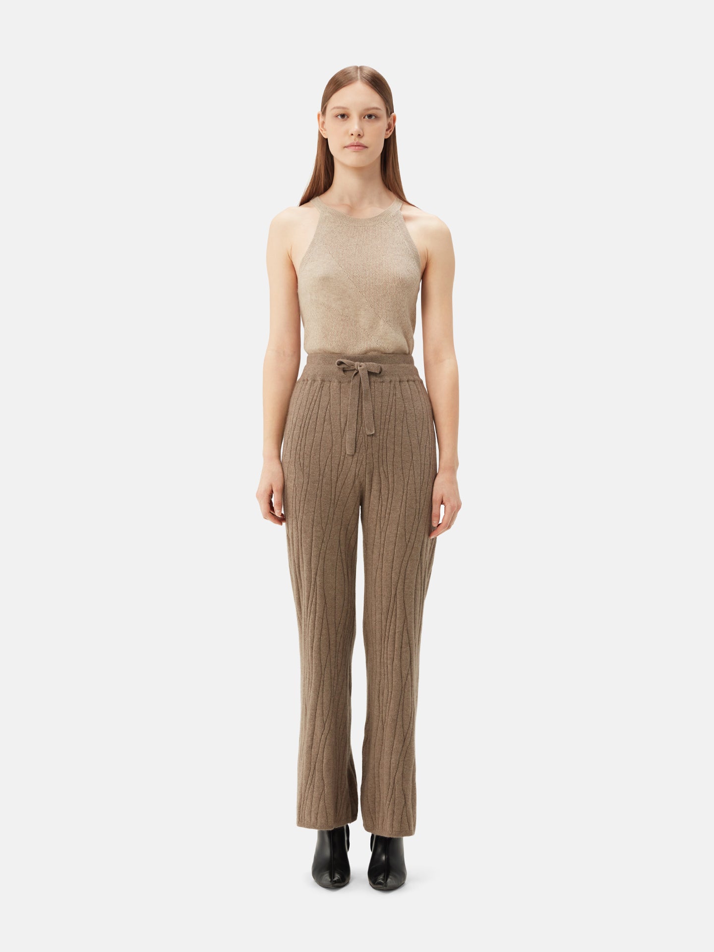 Organic Colour Cashmere Flare Trousers Taupe | GOBI Cashmere