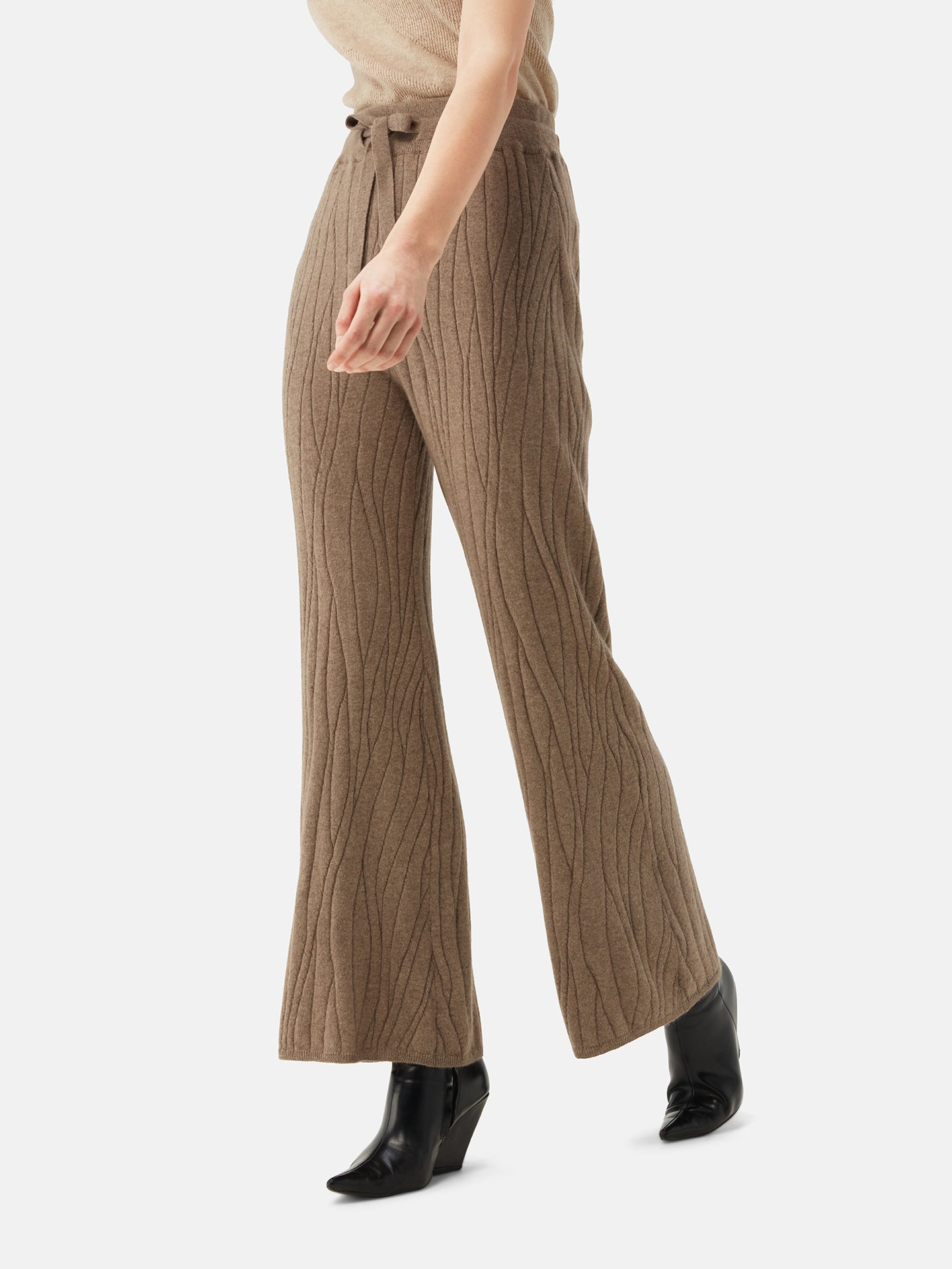 Organic Colour Cashmere Flare Trousers Taupe | GOBI Cashmere