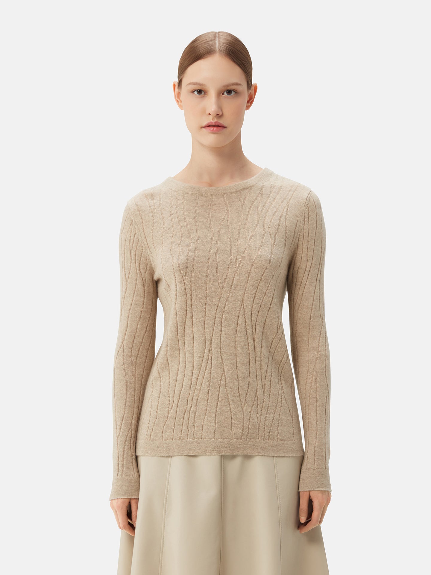 Women's Organic Colour Cashmere Crewneck Jumper Taupe | GOBI Cashmere