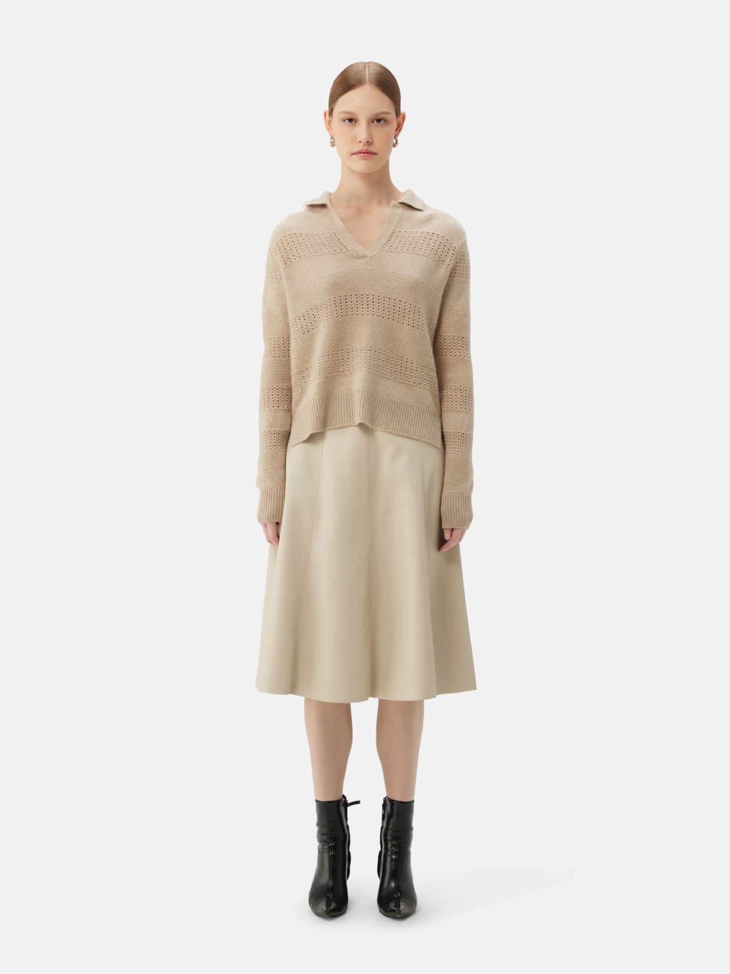 Mixed Knit Cashmere Polo - Textured Elegance | GOBI Cashmere