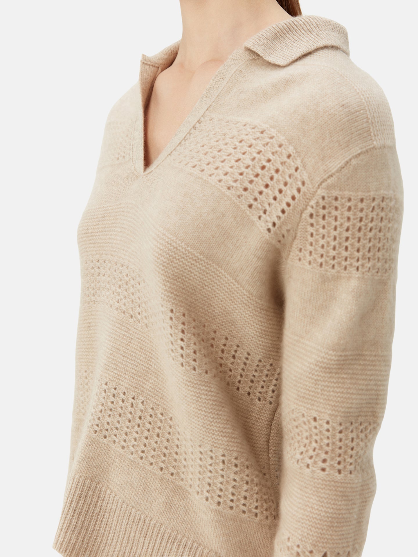 Mixed Knit Cashmere Polo - Textured Elegance | GOBI Cashmere