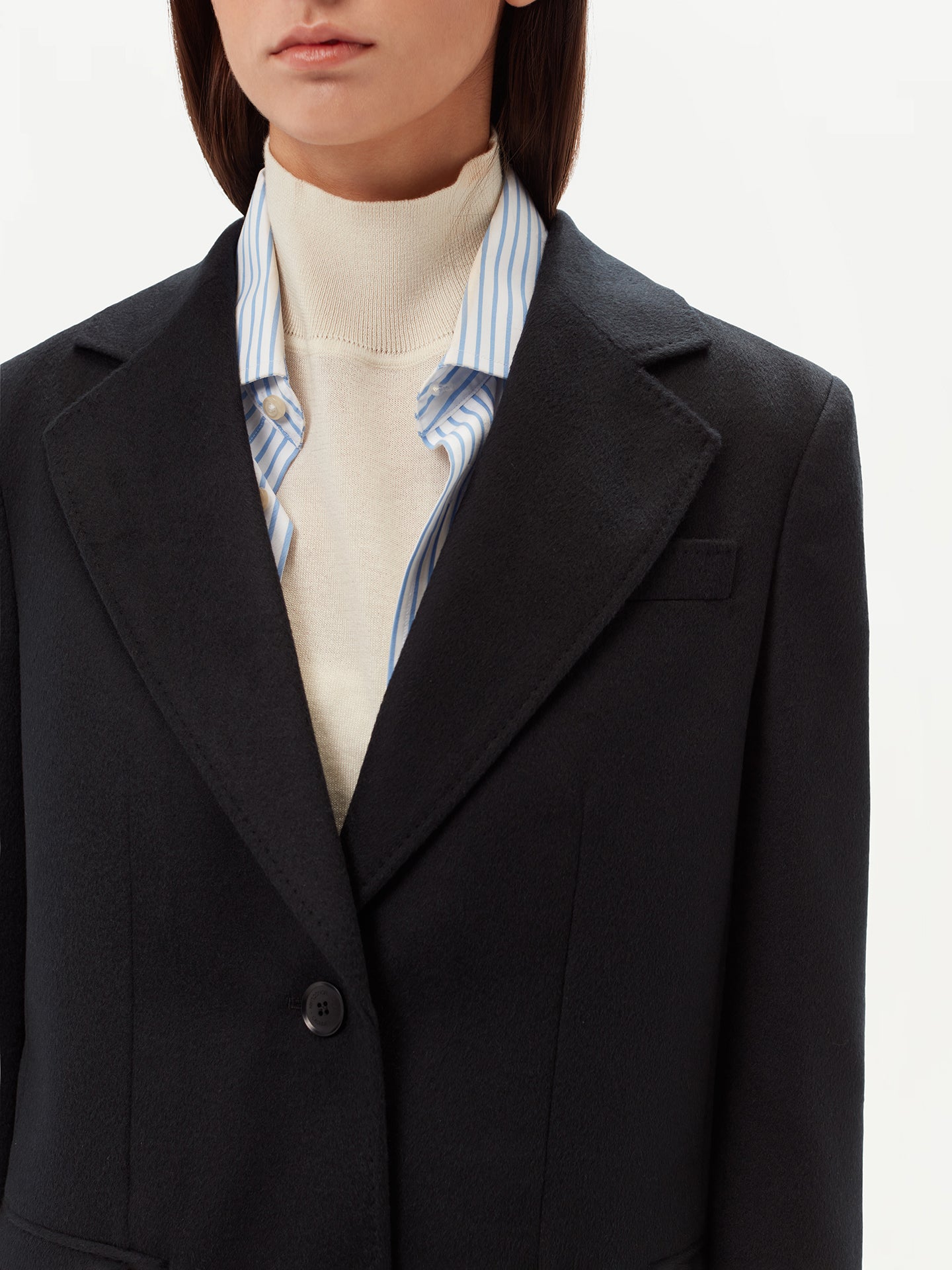 Women's Cashmere Coat with Notched Lapel Black - Gobi Cashmere