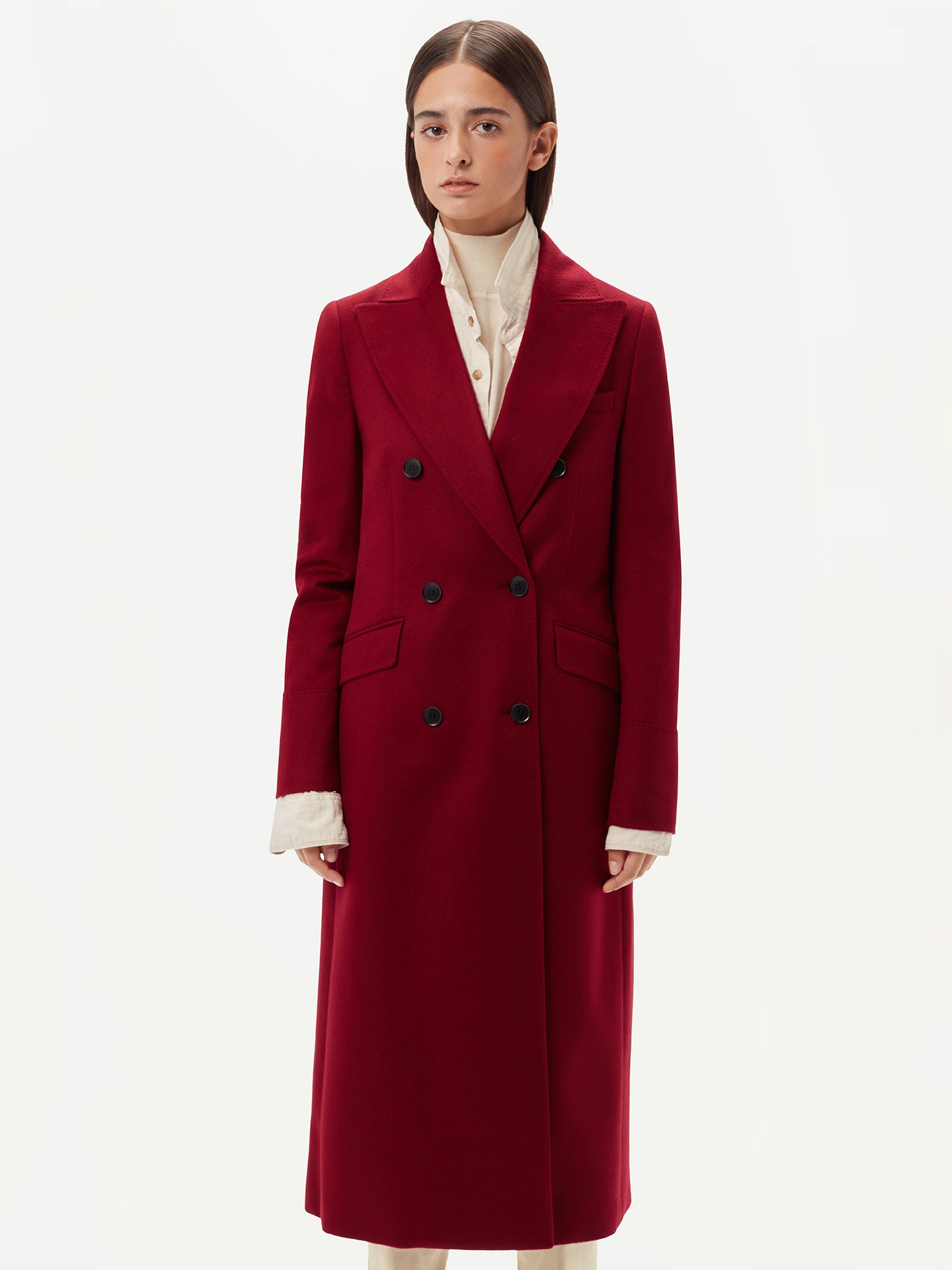 Cashmere Peak-lapel Long Coat
