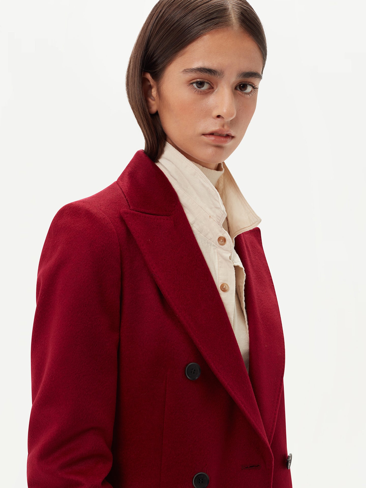 Cashmere Peak-lapel Long Coat