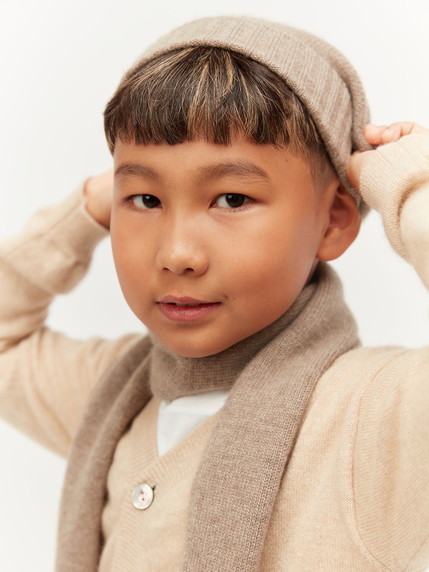 Unisex Cashmere Kids Knitted Scarf Taupe - Gobi Cashmere