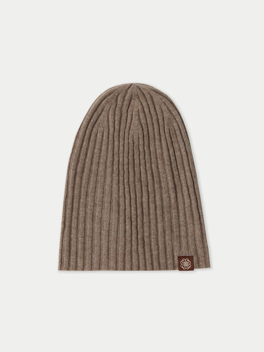 Unisex Organic Cashmere Rib Knit Hat Taupe - Gobi Cashmere
