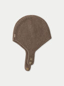 Brown knit baby helmet with buttons on a white background #color_taupe