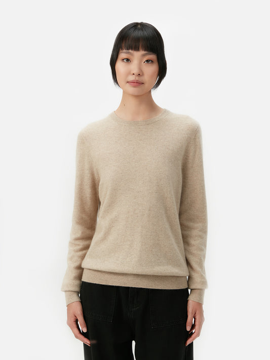 Women's Cashmere Basic Crew Neck Sweater Warm Grey - Gobi Cashmere