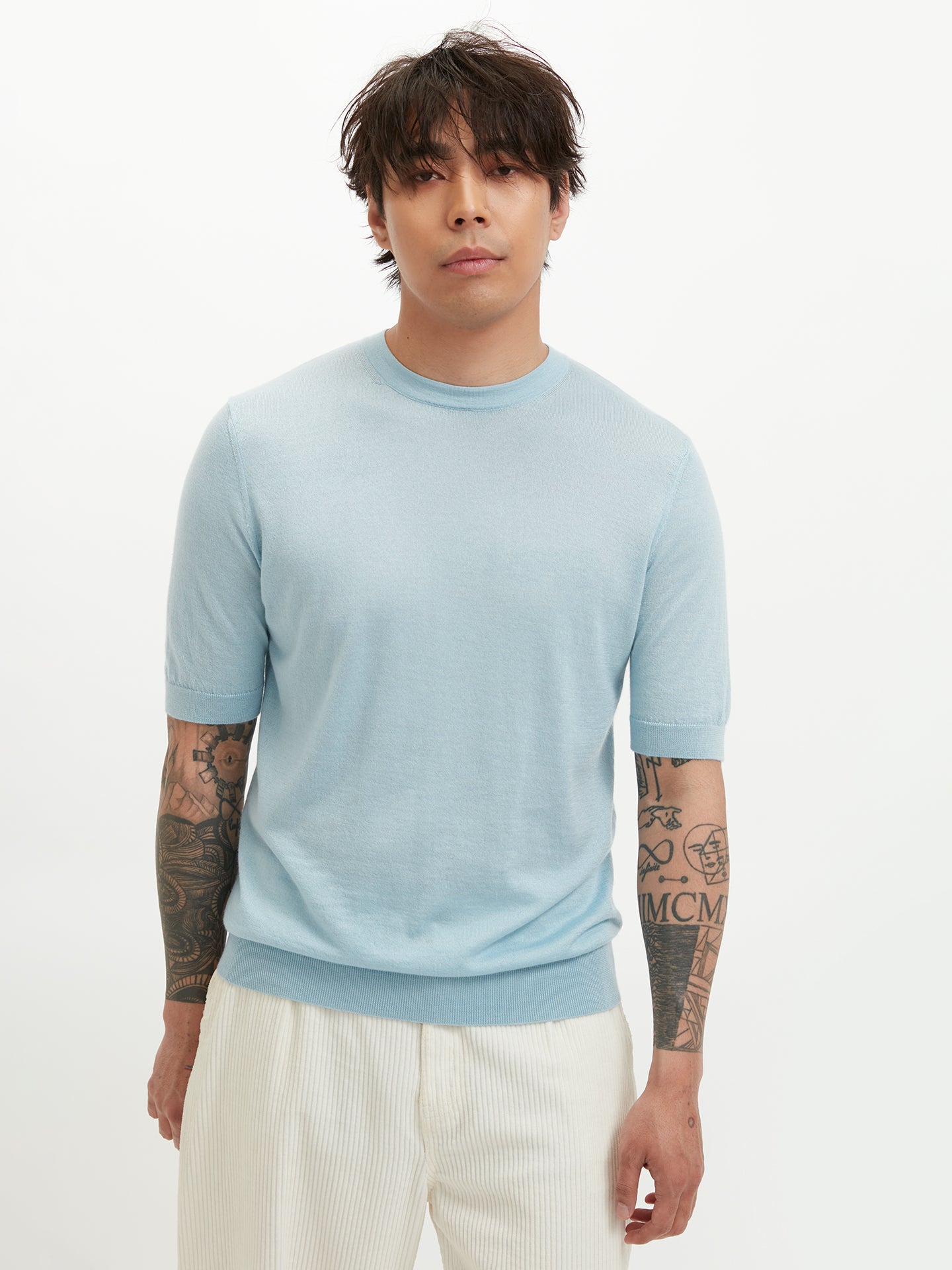 Silk Cashmere Casual T-shirt Cerulean - Gobi Cashmere