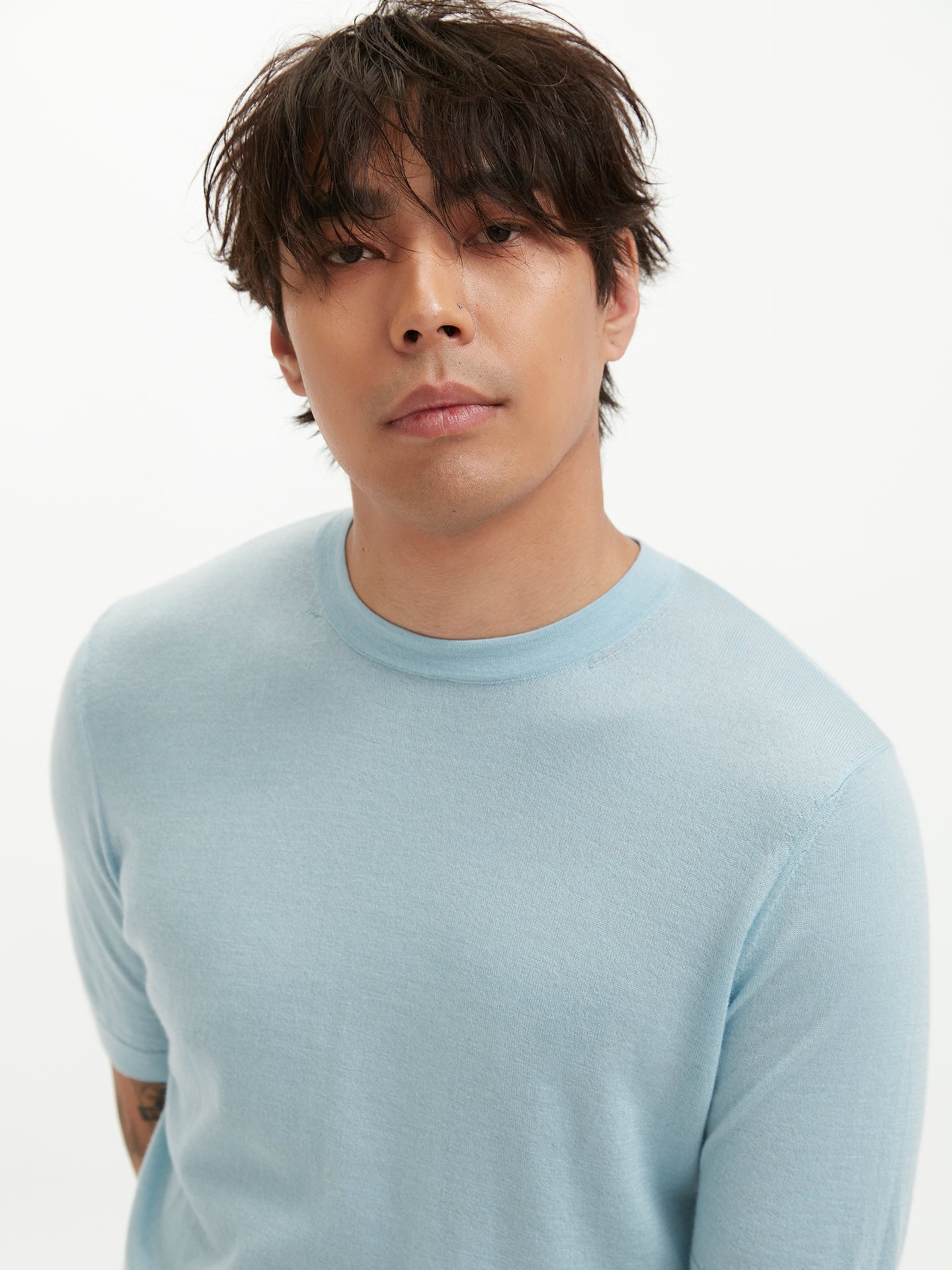 Silk Cashmere Casual T-shirt Cerulean - Gobi Cashmere