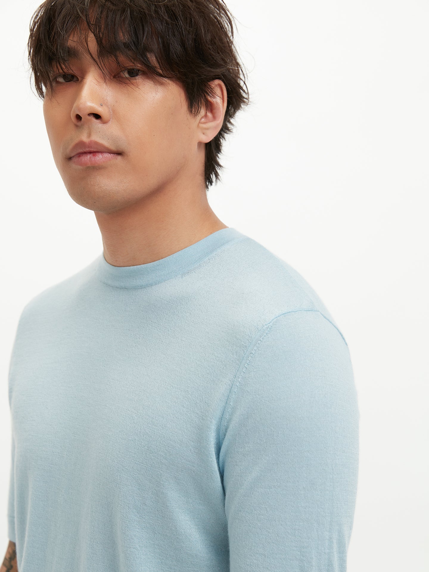 Silk Cashmere Casual T-shirt Cerulean - Gobi Cashmere