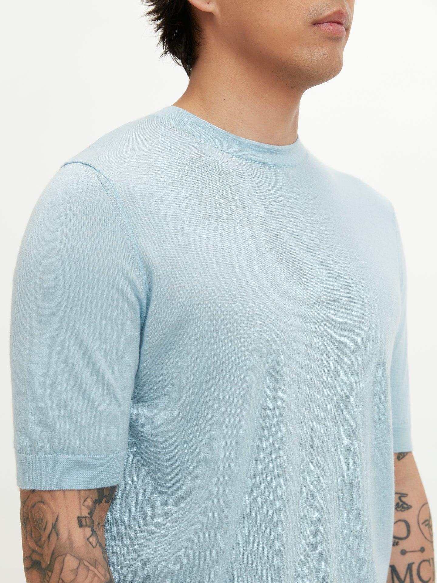 Silk Cashmere Casual T-shirt Cerulean - Gobi Cashmere