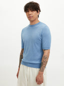 Silk Cashmere Casual T-shirt Blue - Gobi Cashmere #color_blue