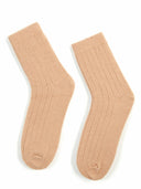 Unisex Cashmere Rib Knit Socks Taupe- Gobi Cashmere #color_toasted-almond