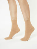 Women's Trim Knit Socks Brown - Gobi Cashmere #color_toasted-almond